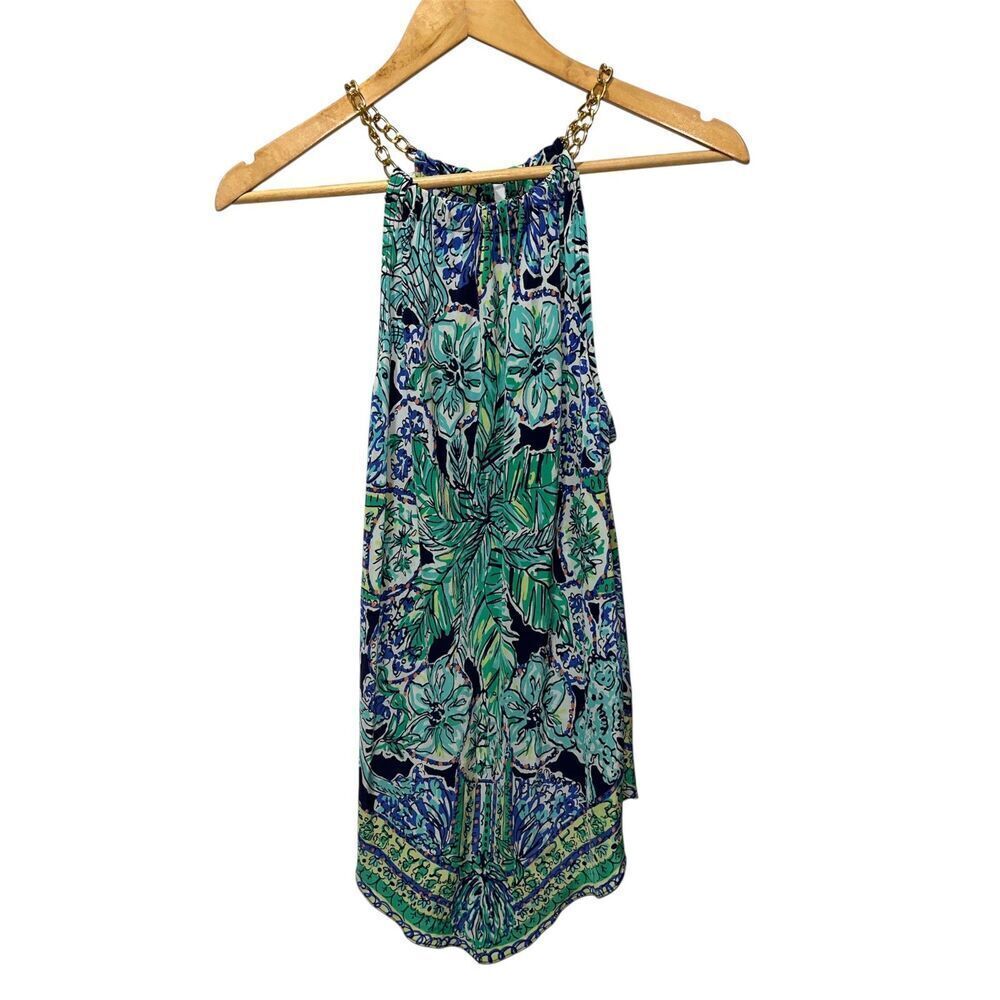 Lilly Pulitzer Women's Silk Cabana Halter Chain Top Size Medium Multi Summer - Picture 2 of 9